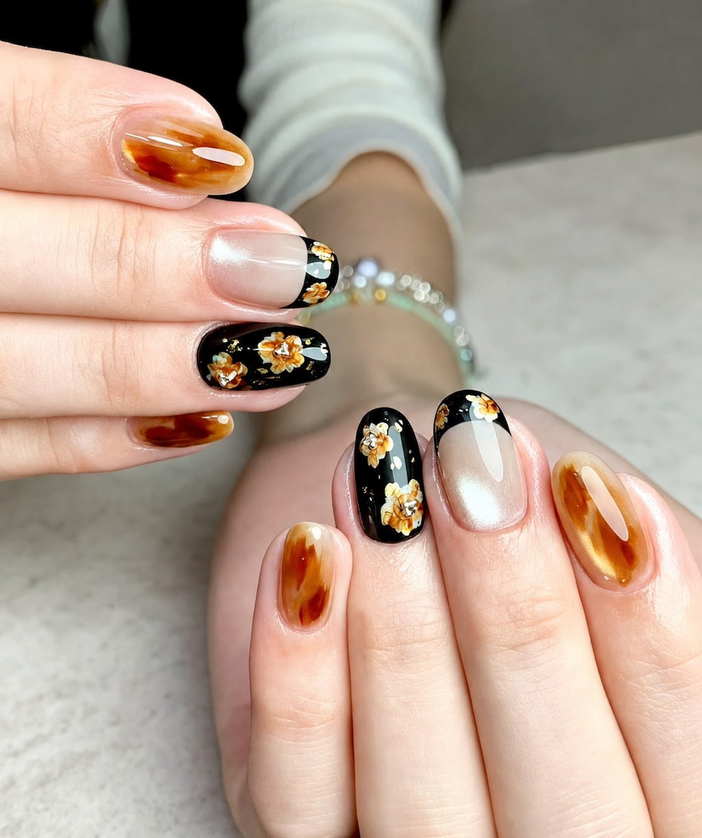 August Nails Amber Floral French Tips