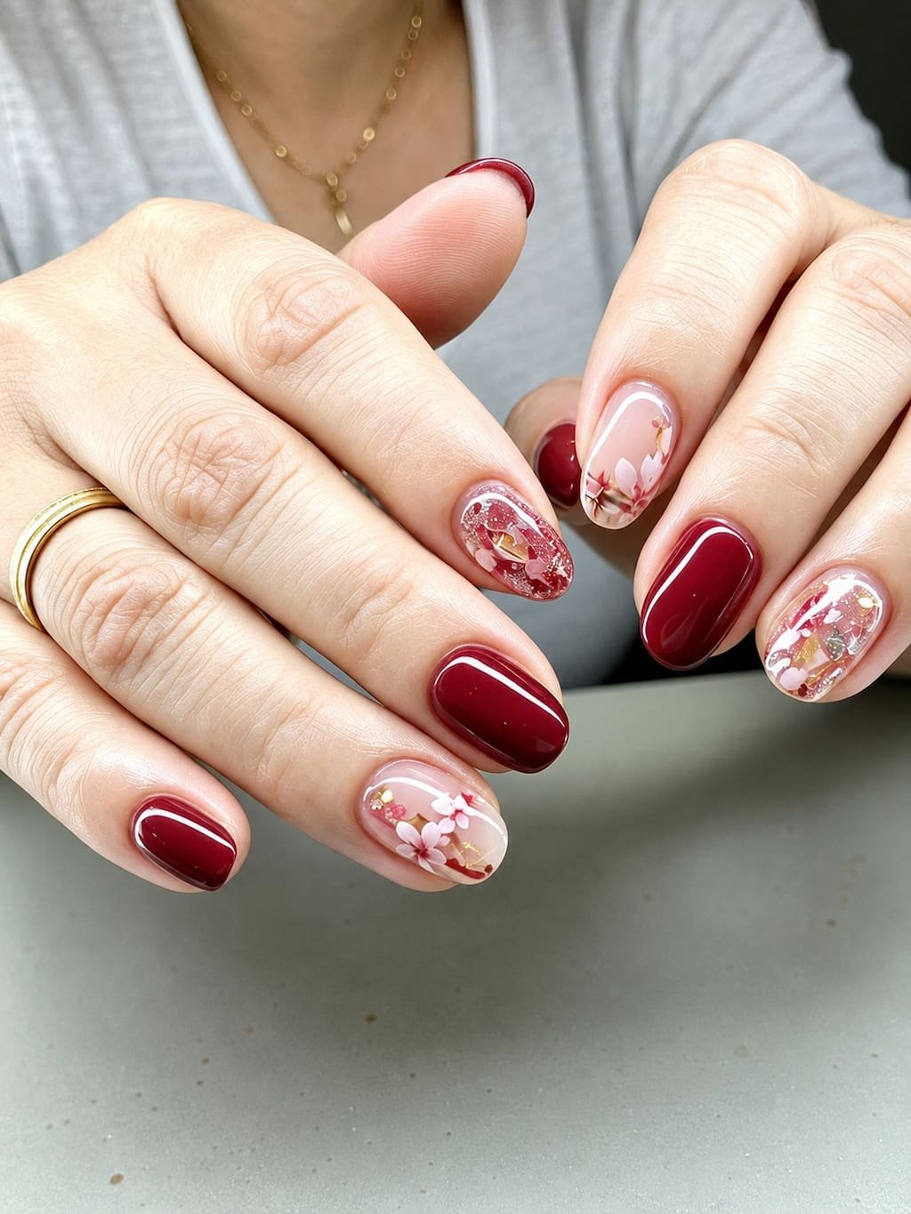 August Nails Burgundy Blossom Garden