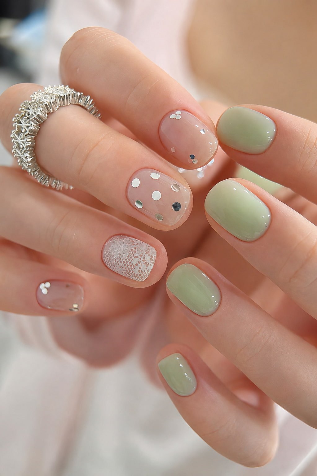 August Nails Soft Sage Confetti