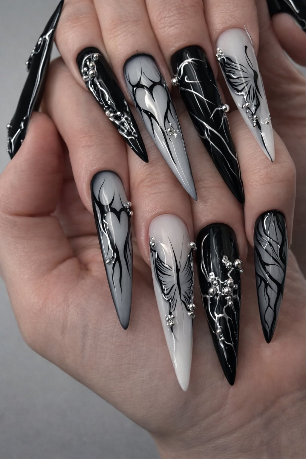Black Butterfly Stiletto Y2K Nail