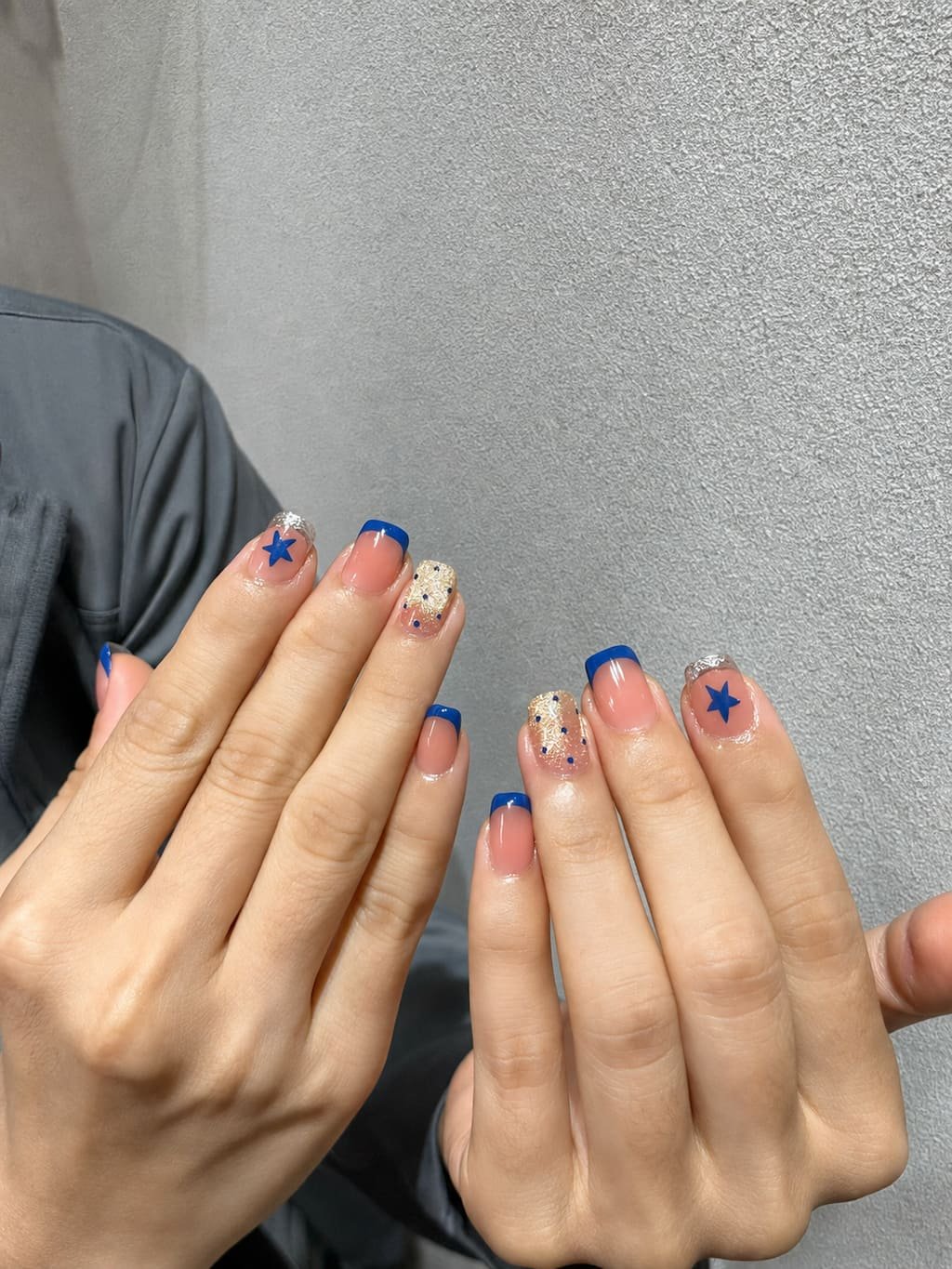 Blue French Tip Summer Nail Art with Star Details