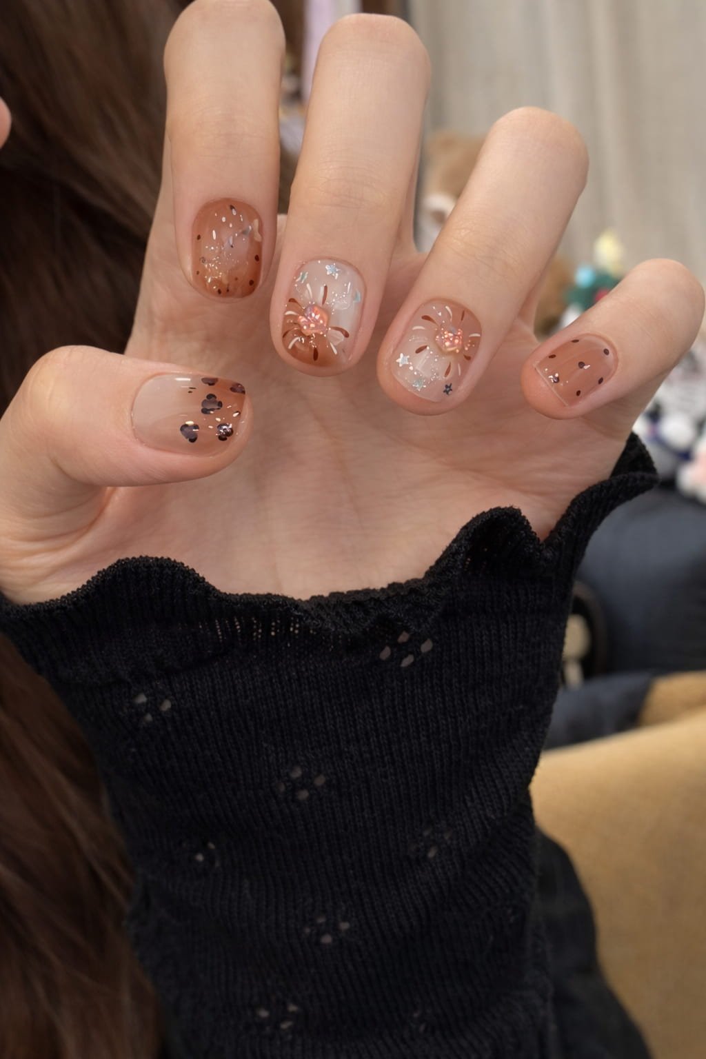 Brown Firework Hello Kitty Nail Art