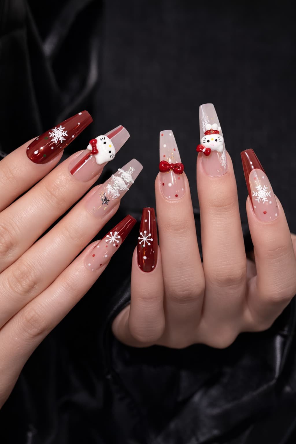 Christmas Red Hello Kitty Nail Design