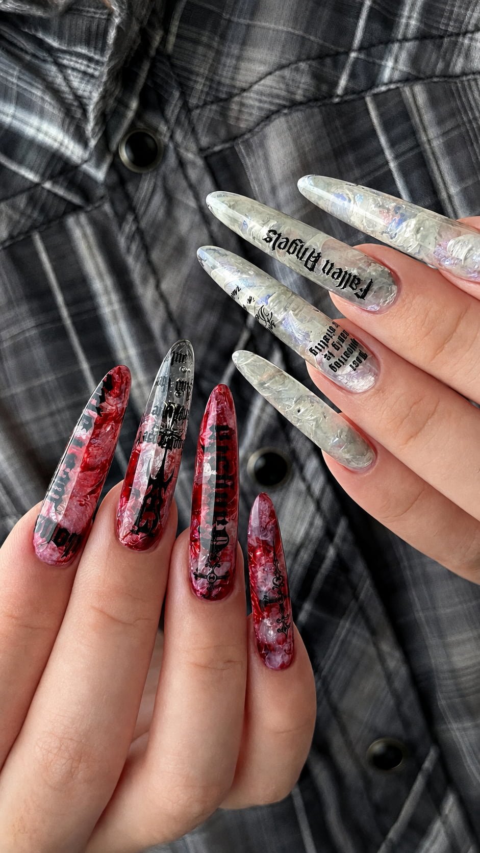 Clear Red and White 3D Floral Y2K Nails