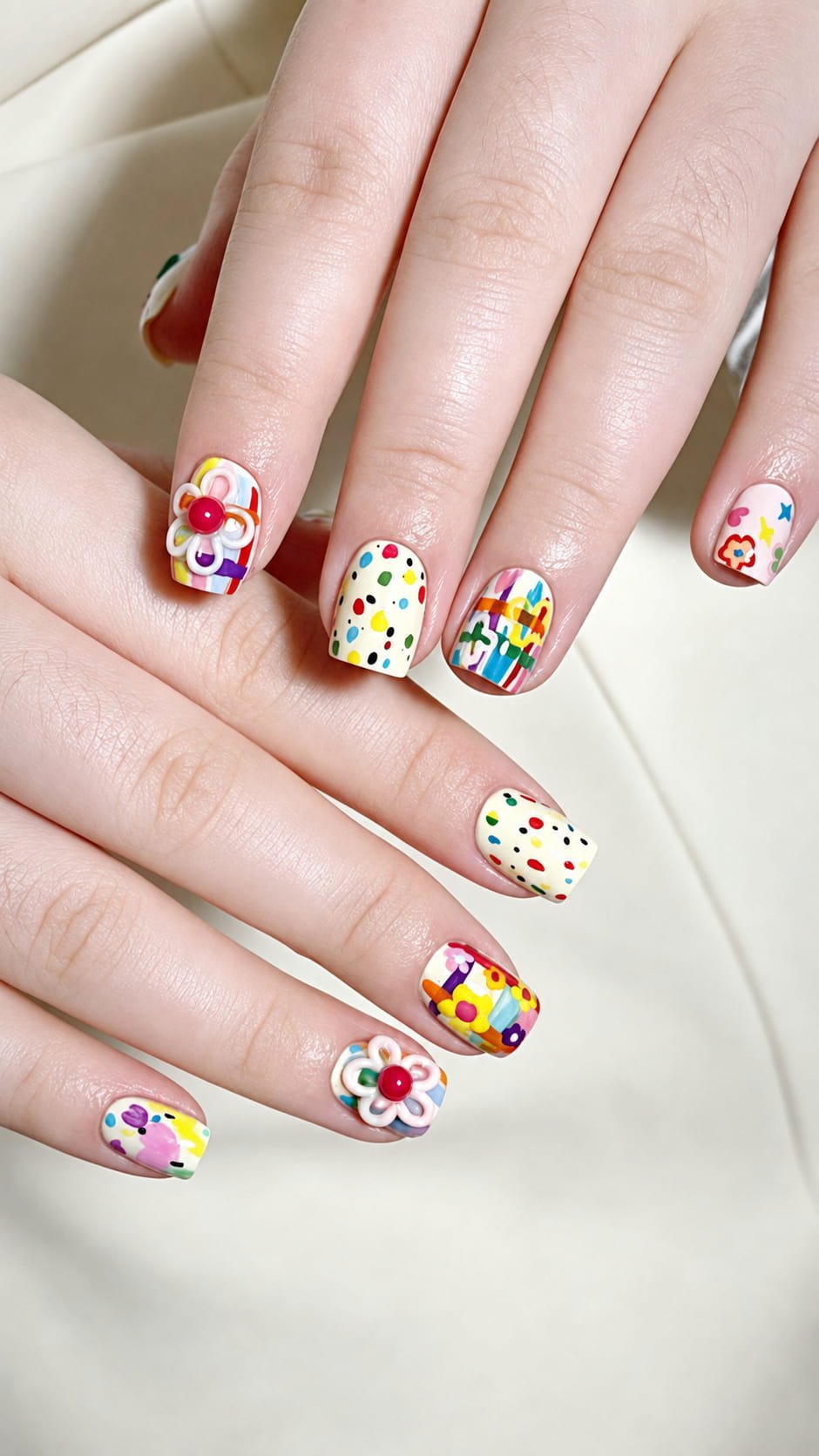 Colorful 3D Flower Summer Nail Design