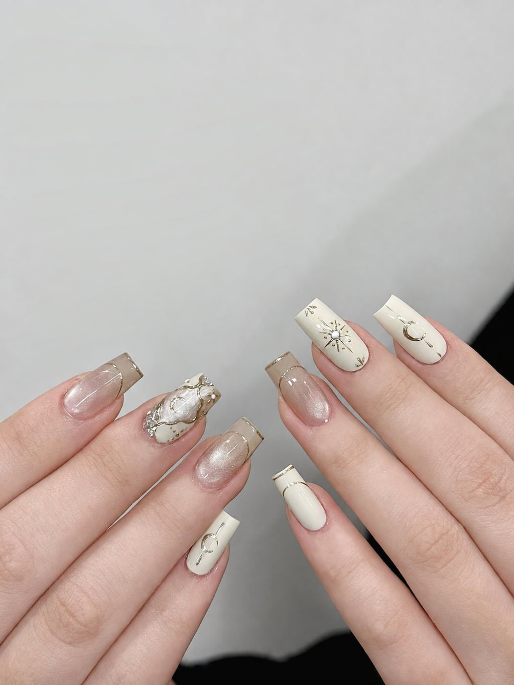 Cream Chrome French Tip Y2K Nails