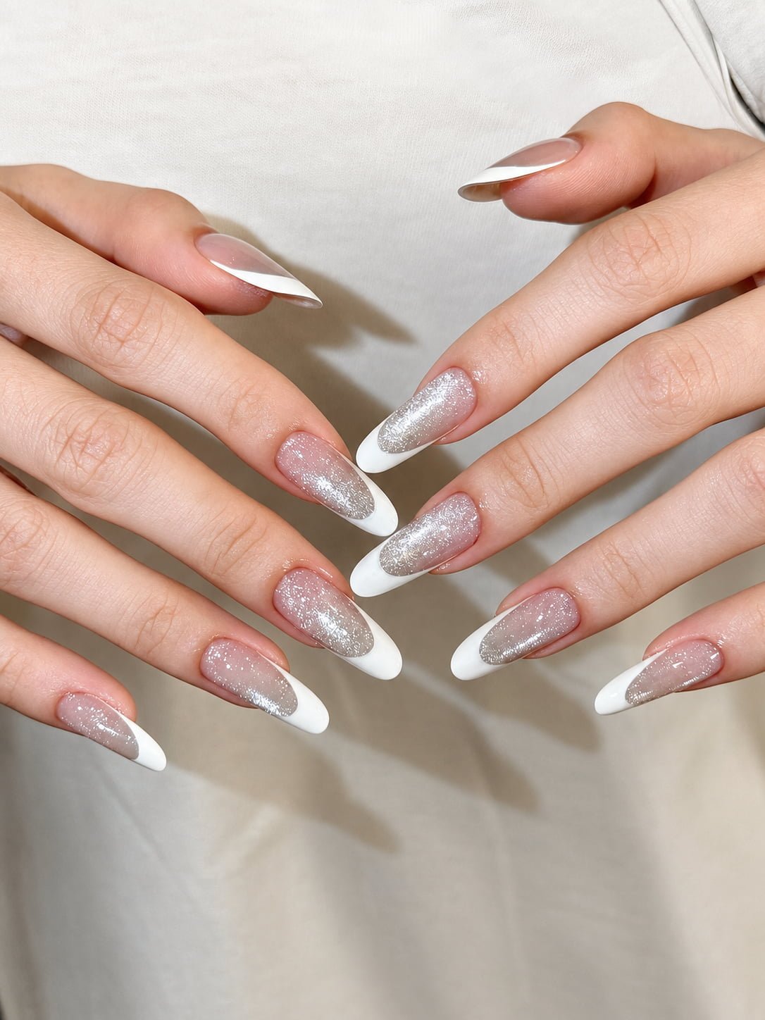 Glitter French Nails with Classic White Tips