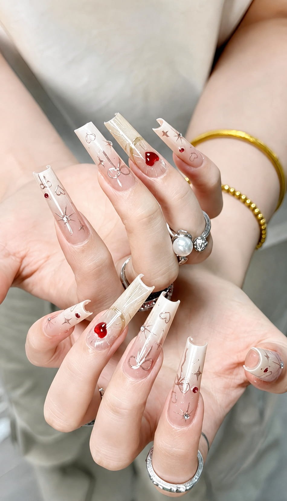 Icy Blue Summer Nail Art with 3D Flowers and Silver Studs