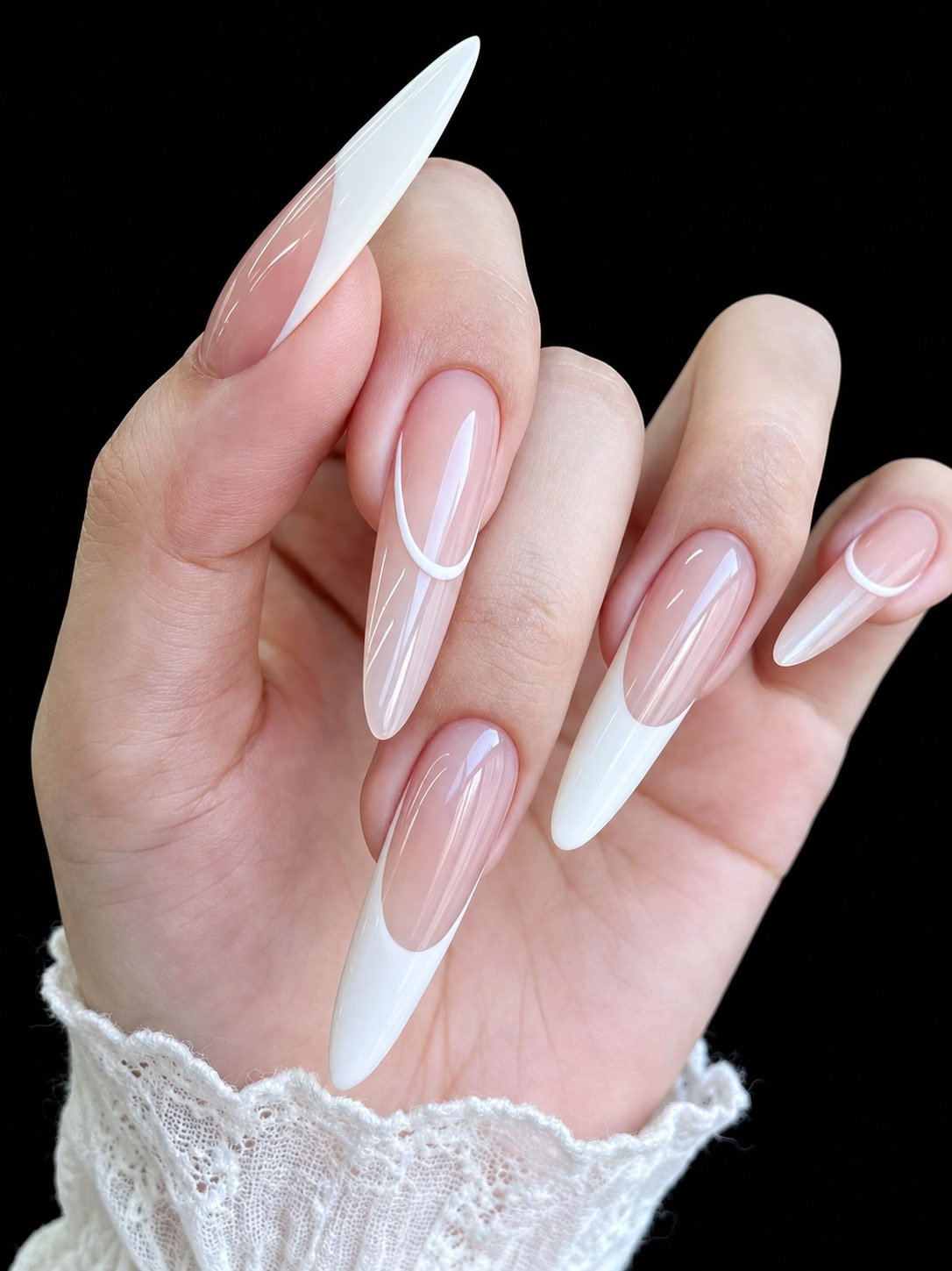 Long White French Nails with a Sheer Pink Base