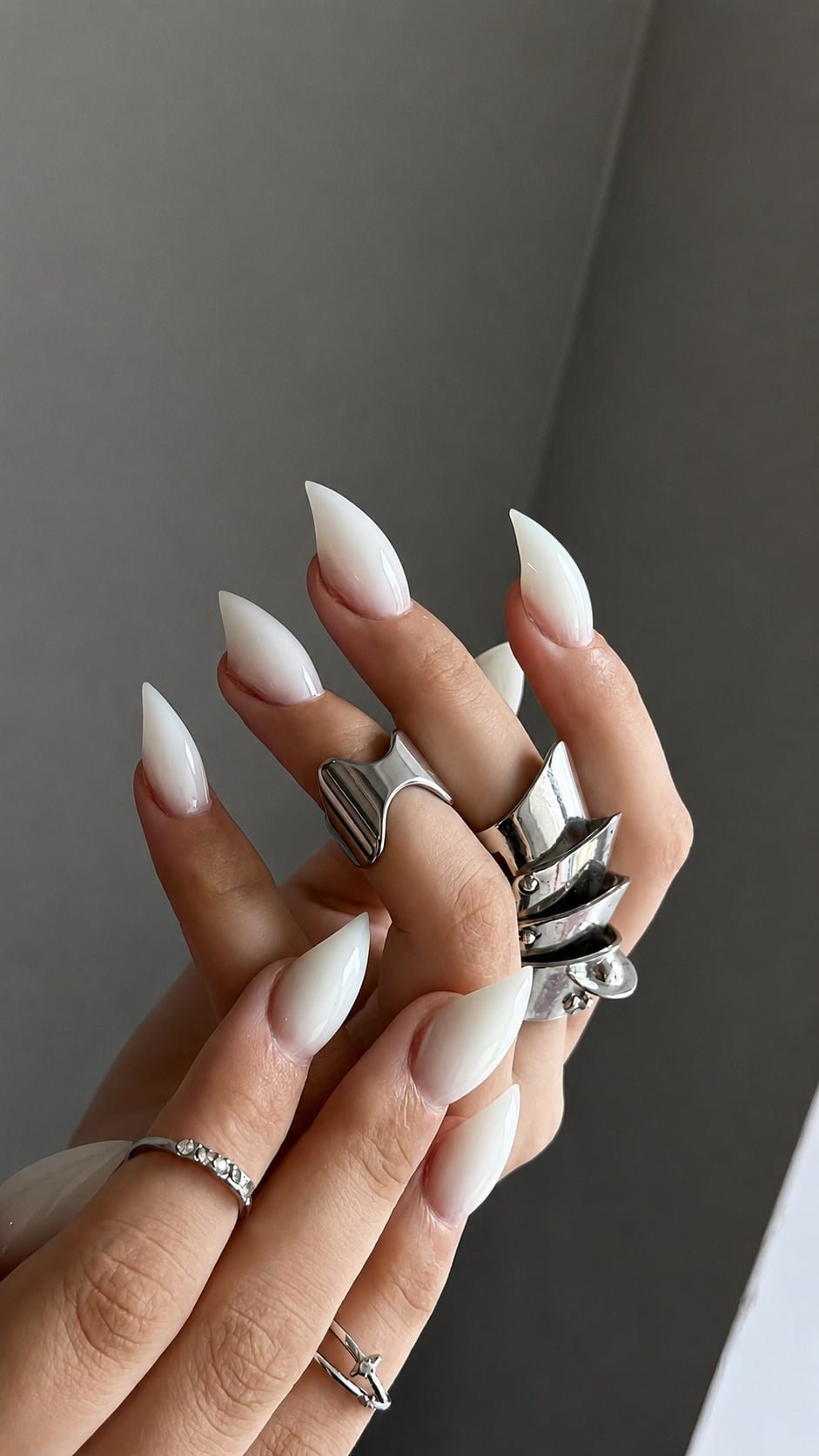 Milky White Cat Claw Nails with a Soft Ombré Finish