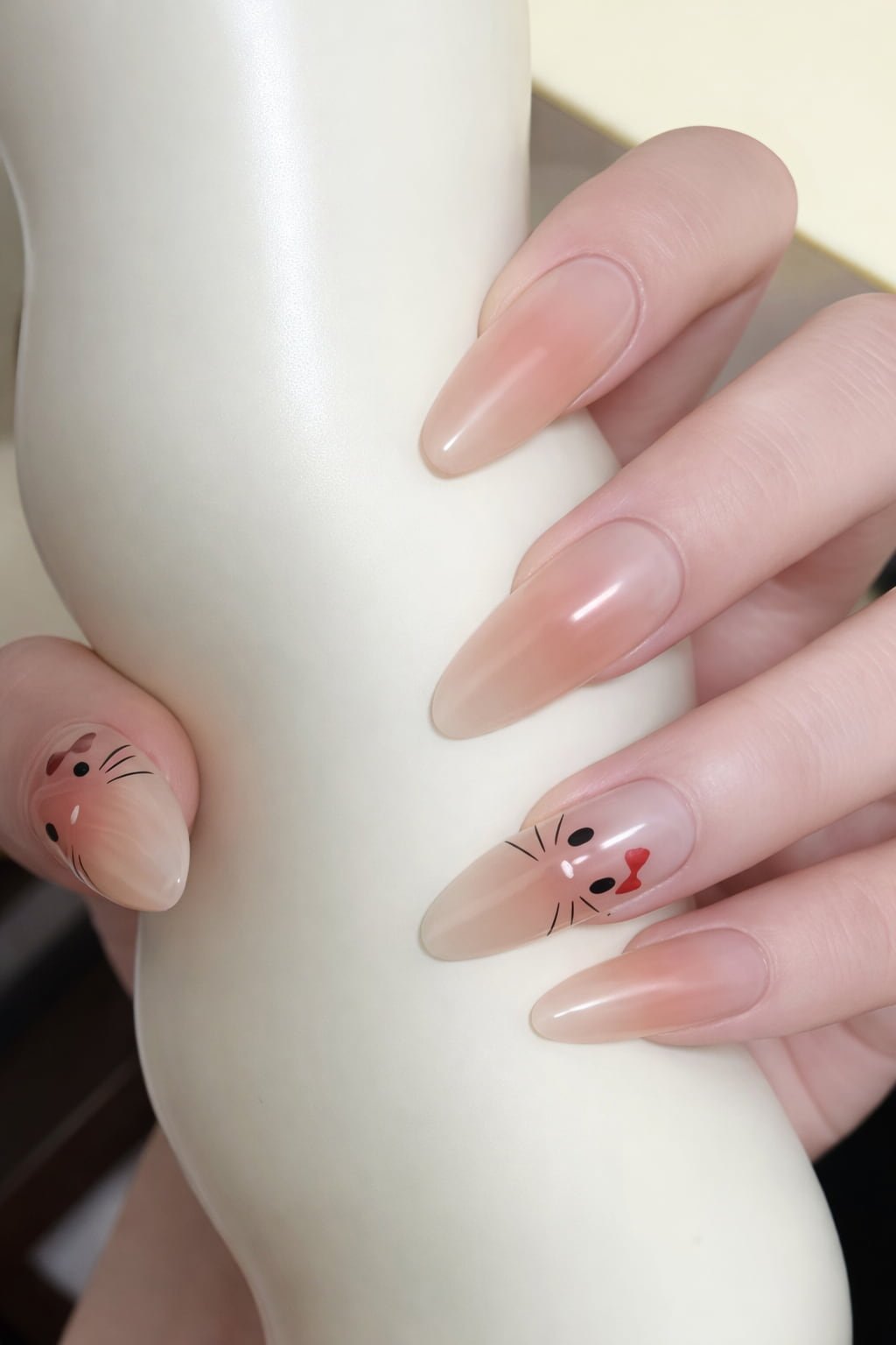 Minimal Nude Hello Kitty Nail Design