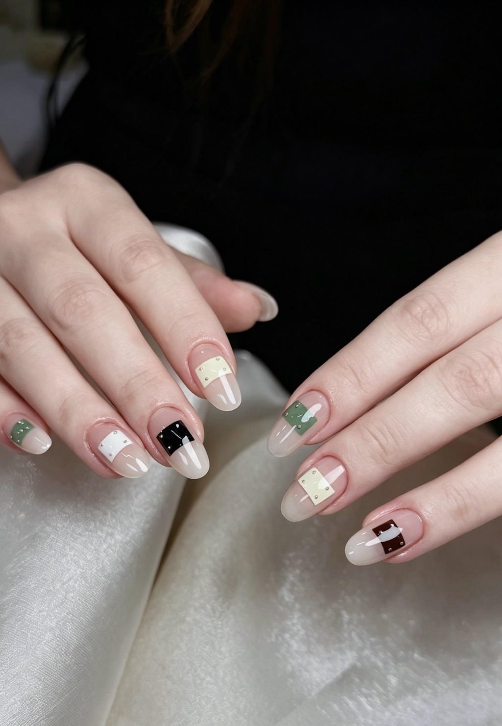 Minimal Preppy Nails with Color Block French Tips