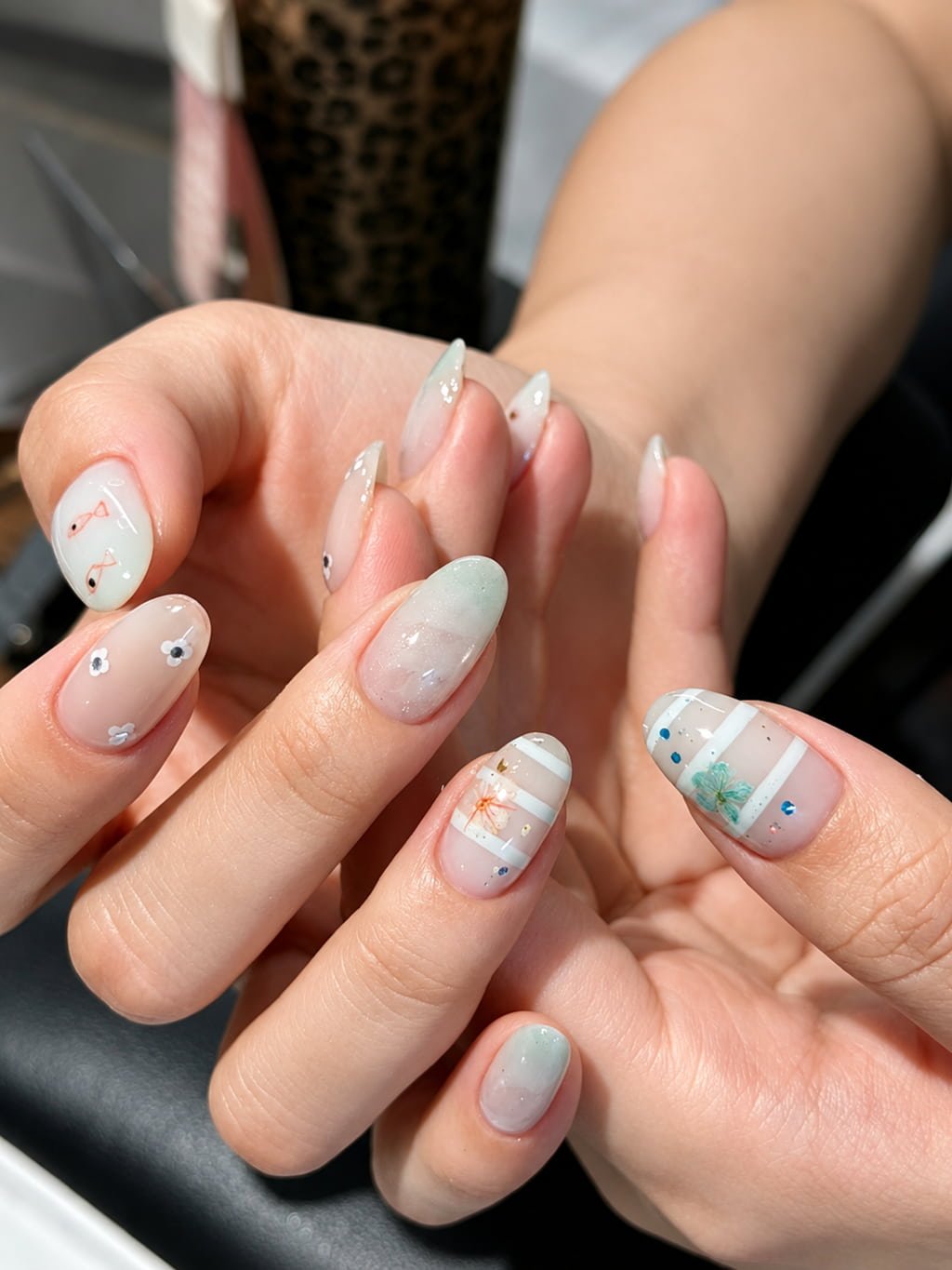 Mint Plaid Short Beachy Nail Art