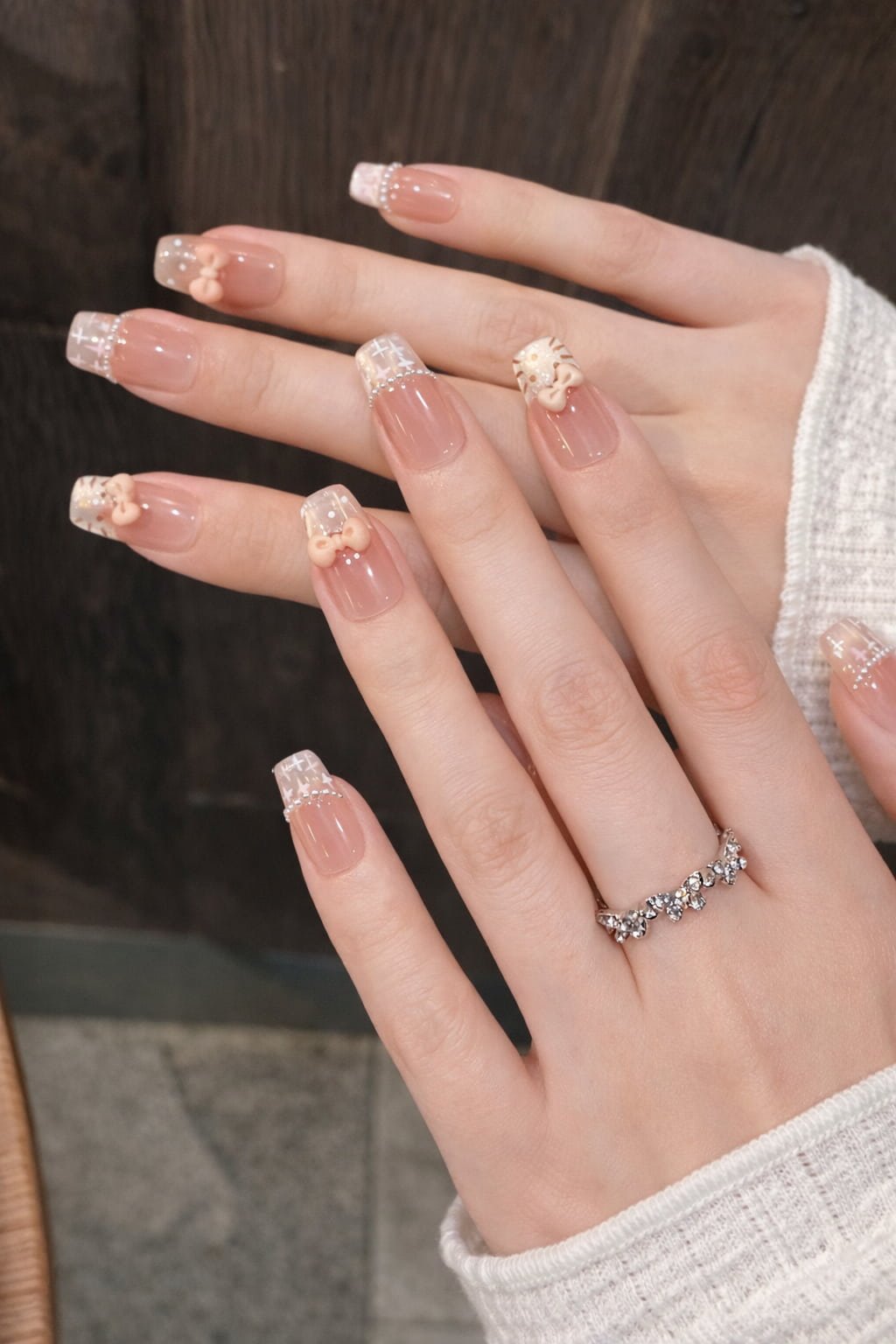 Nude Bow French Hello Kitty Nail