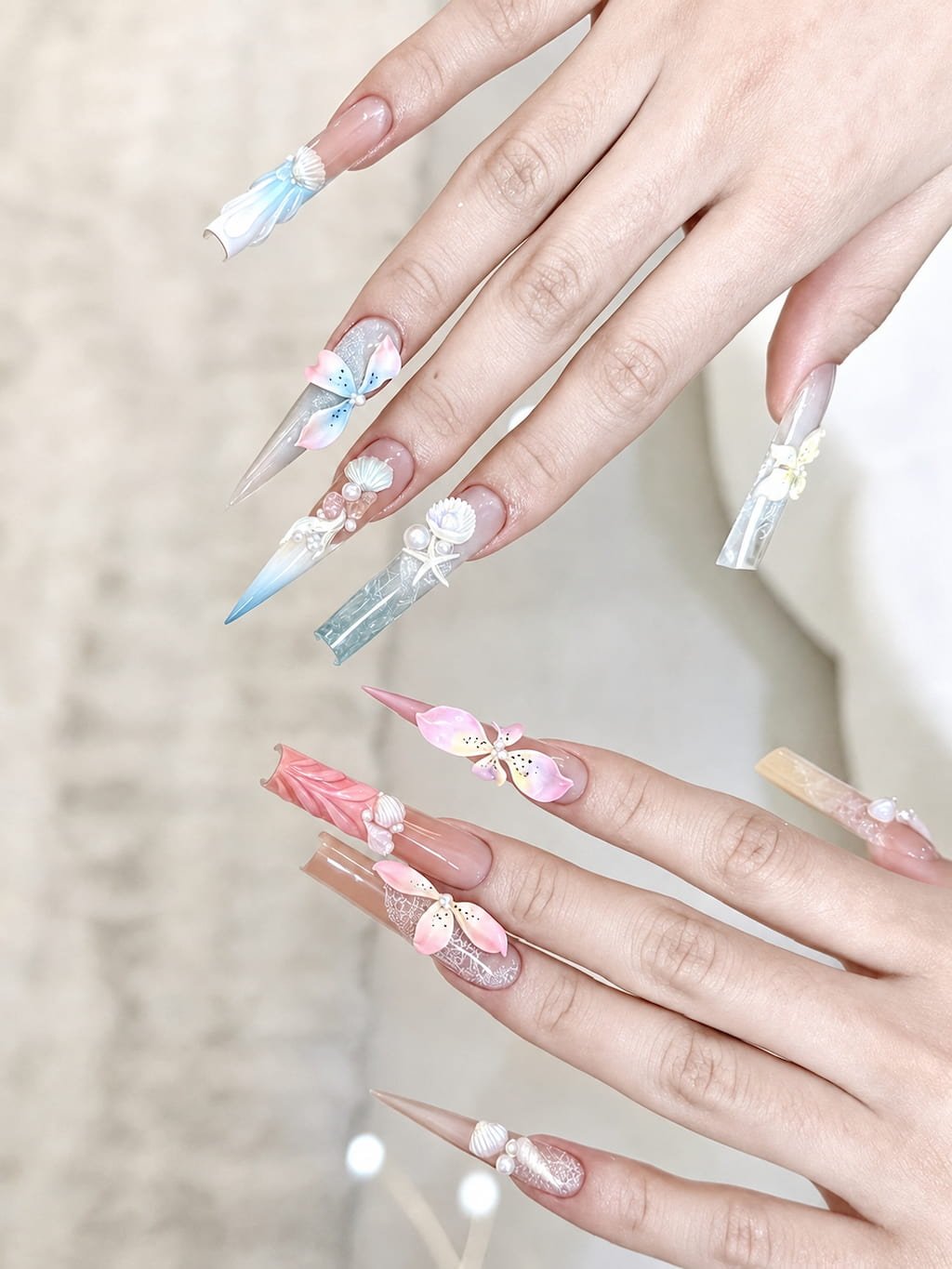 Ocean Inspired 3D Shell Summer Nail Art
