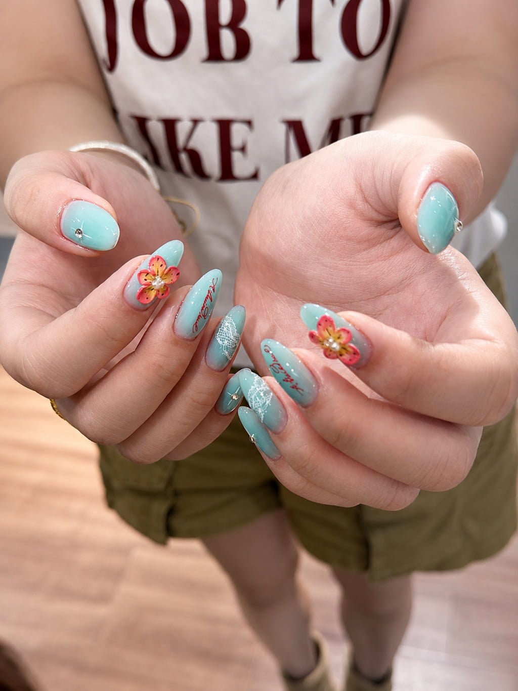Orange Hibiscus Ocean Beachy Nail Art