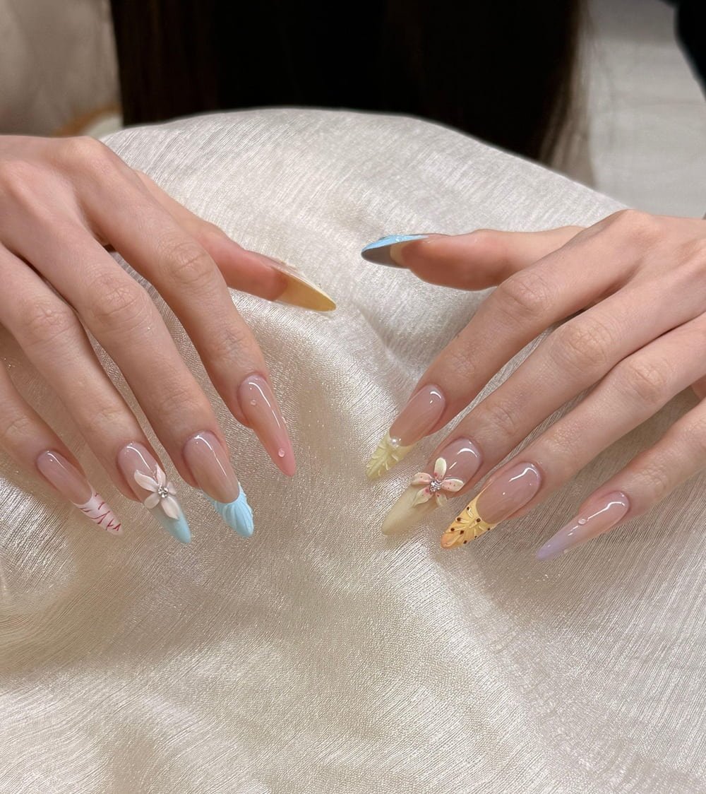 Pastel Floral Beachy Nail Design