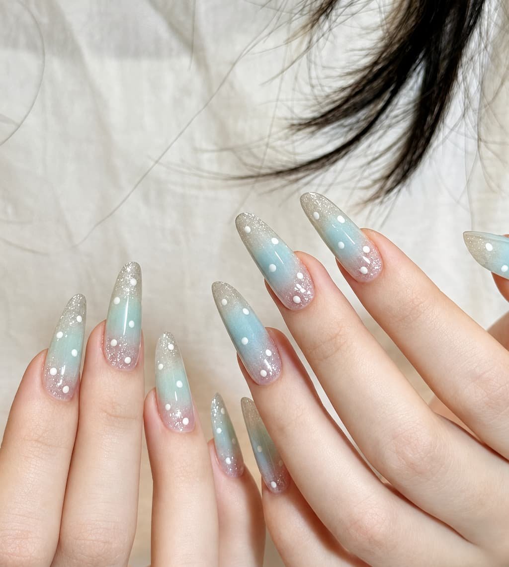 Pastel Ombré Summer Nail Art with White Polka Dots