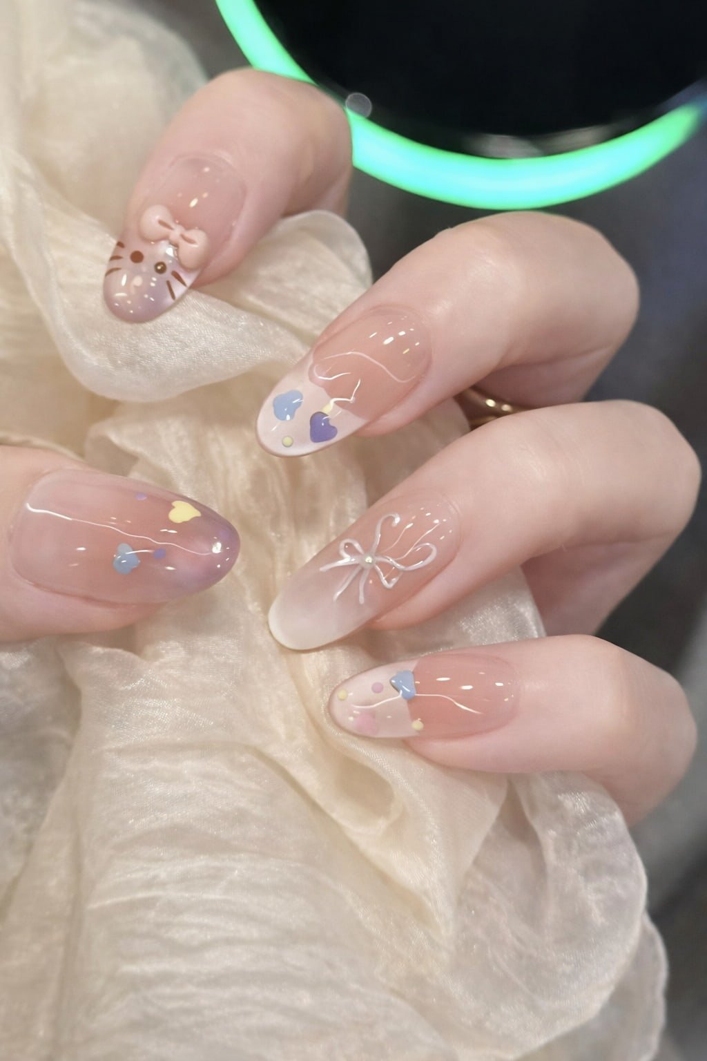 Pastel Ribbon Hello Kitty Nail