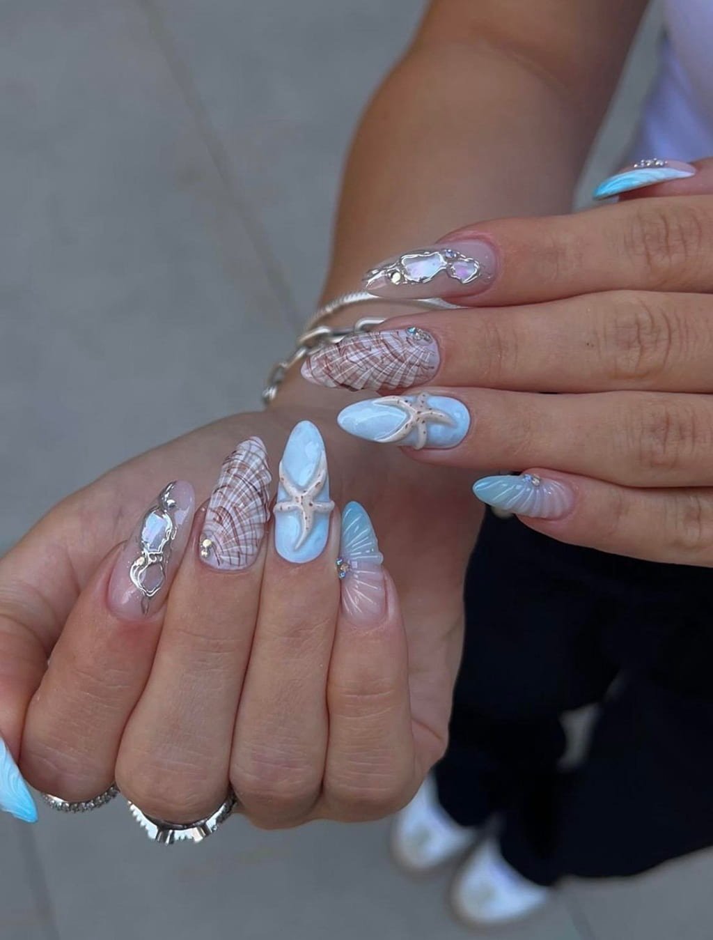 Pastel Seashell Flower Beachy Nail Art
