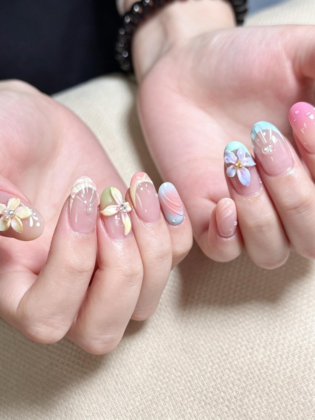 Pastel Seashell Flower Beachy Nail Art