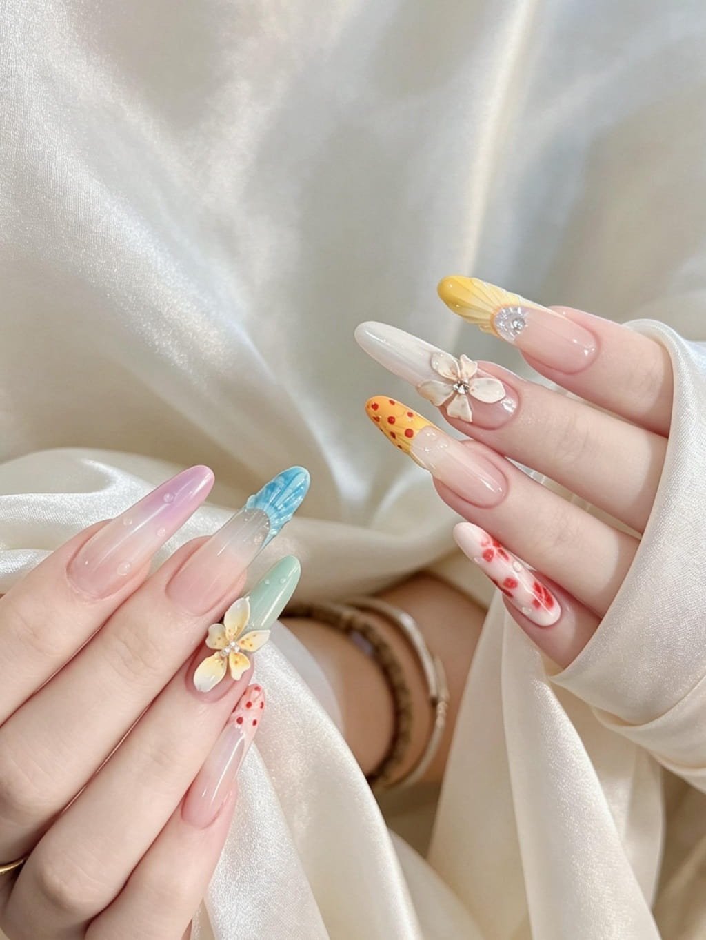 Pastel Tropical Flower Beachy Nail Art