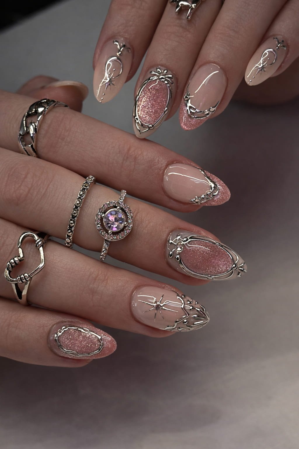 Pink Chrome Frame Y2K Nail
