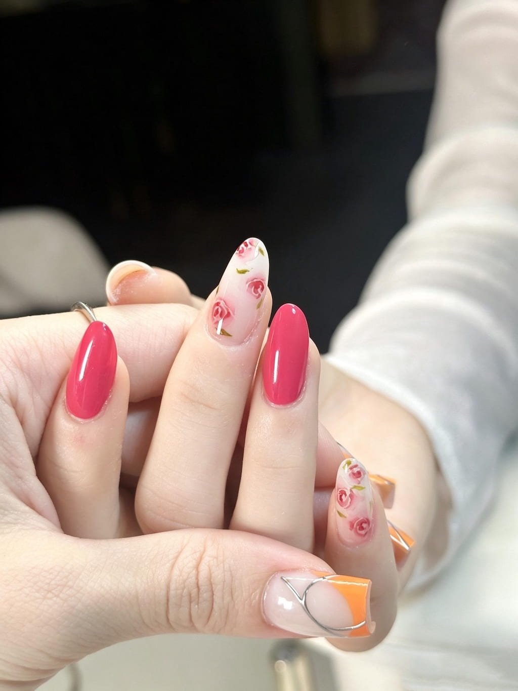 Pink Rose Preppy Nails with Orange French Tips