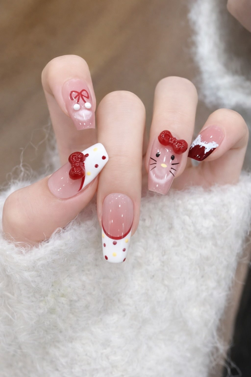 Red Bow French Hello Kitty Nail