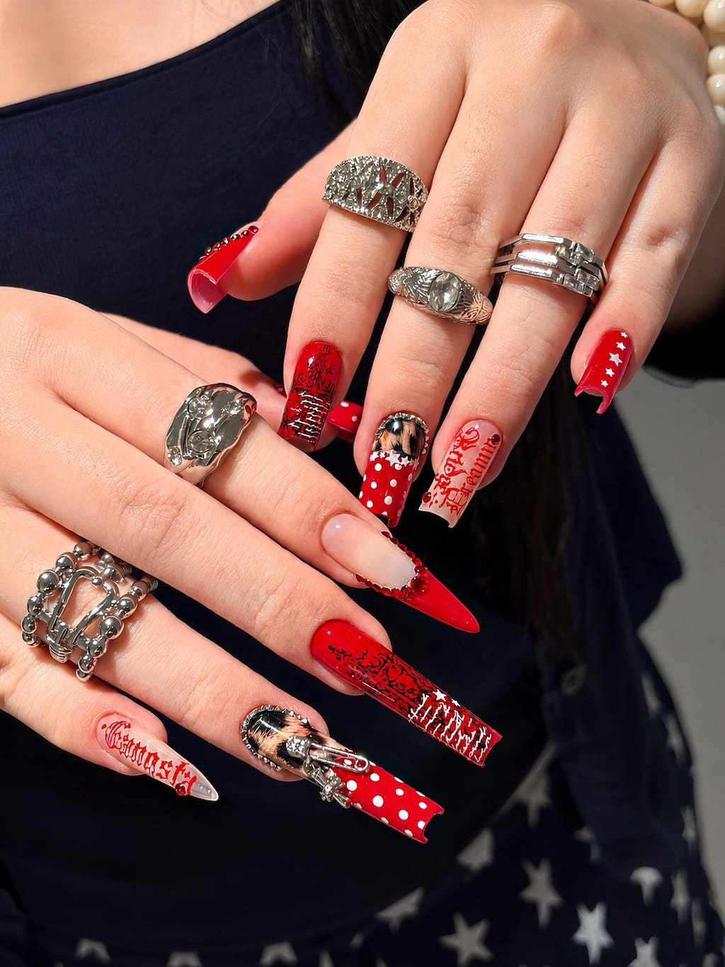 Red Chrome and Polka Dot Y2K Nails