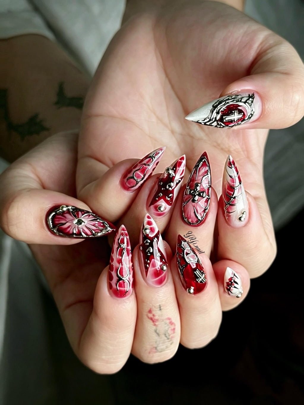 Red Chrome Butterfly Y2K Nails