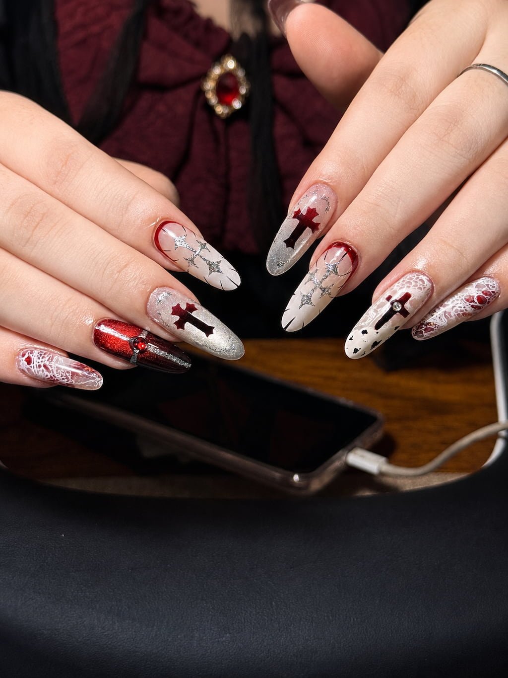 Red Cross and Silver Star Y2K Nails