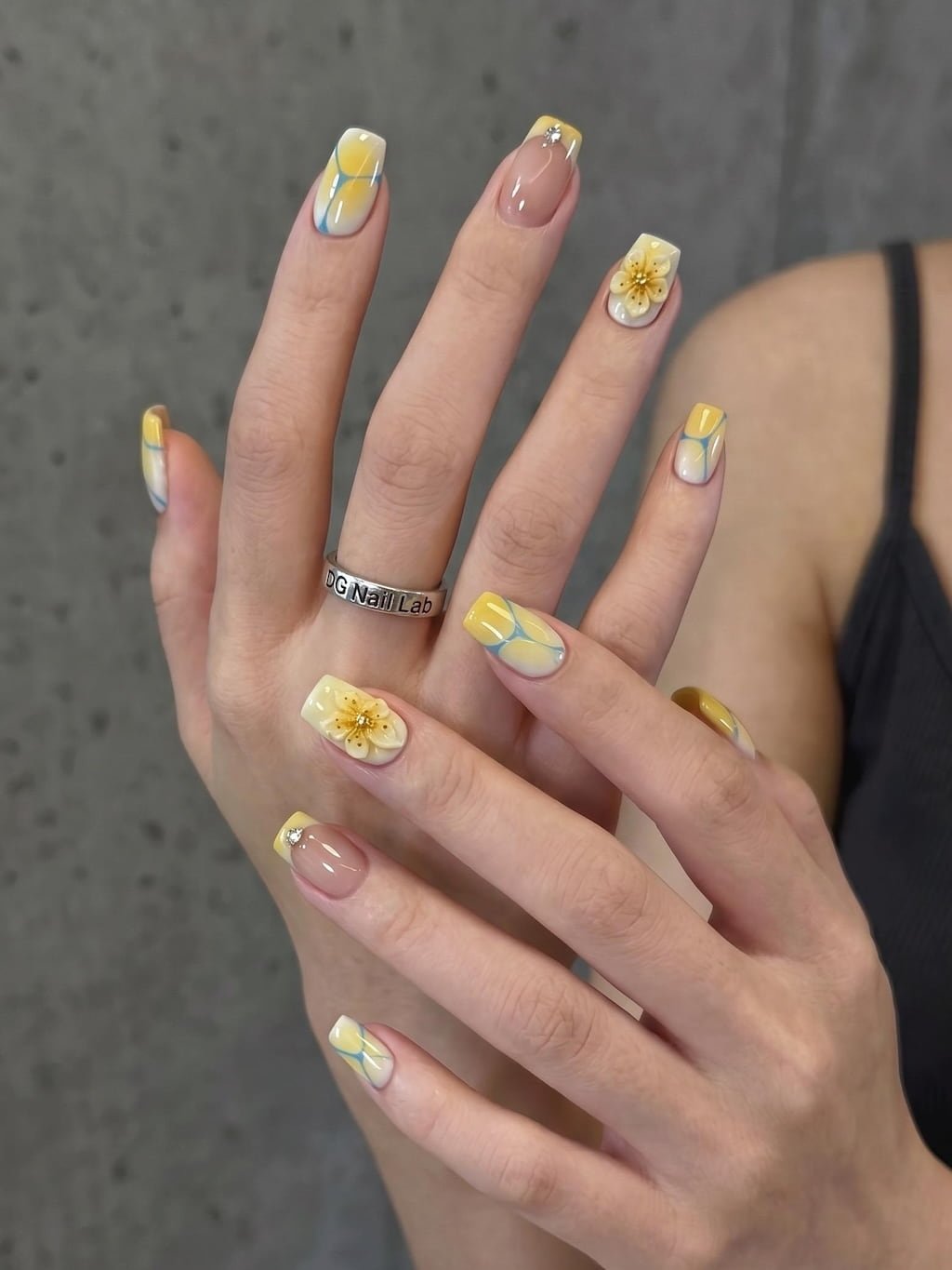 Turquoise French Tip Summer Nail Design with White Lace