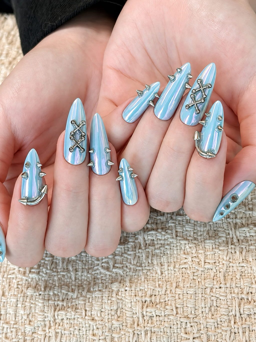 White Lace Bow Y2K Nails